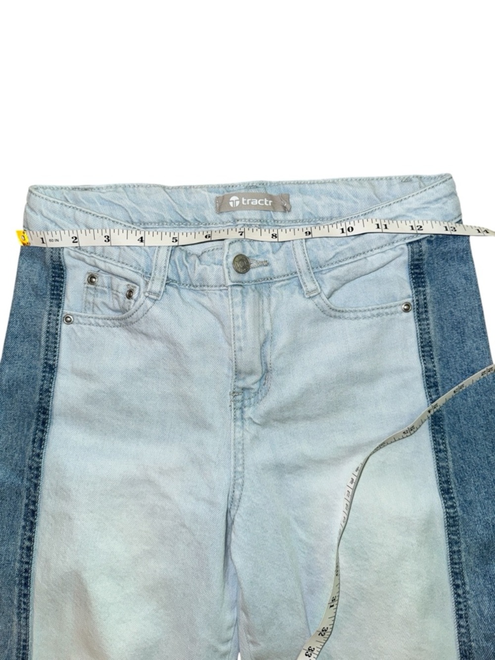 Tractr Girls Wide Leg Light Wash Patchwork Jeans Size 12 - Picture 3 of 8